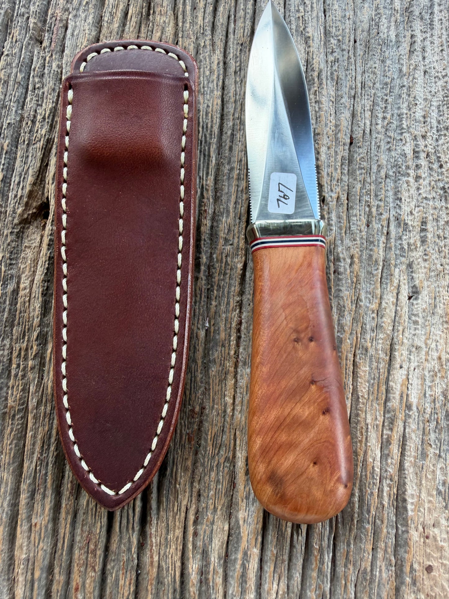 Randall Model “Guardian” 4 Inch in Thuya Wood, Nickel hilt, Stainless, Red White and Blue spacers.