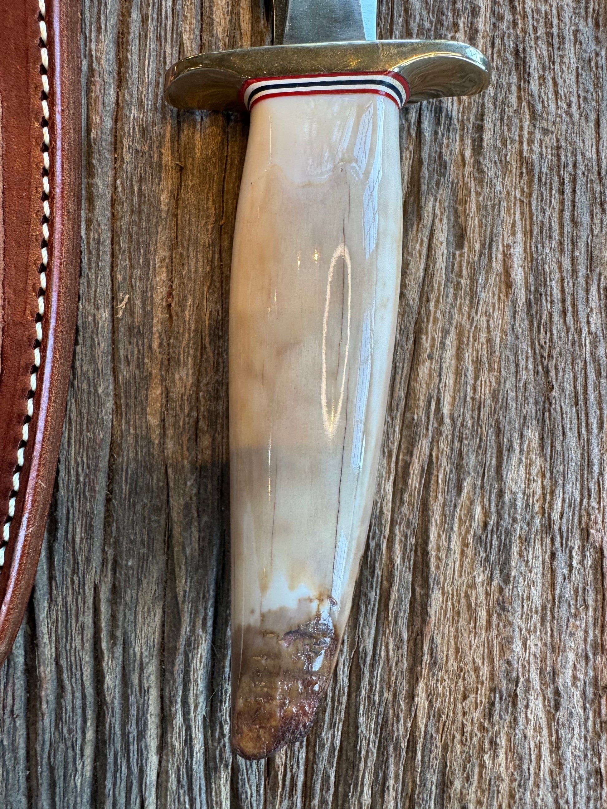 Randall Knife Model 2-6. Artifact Fossil Walrus in an Ice Ax Handle. Purchased from Rick Bowles, Stainless Steel.