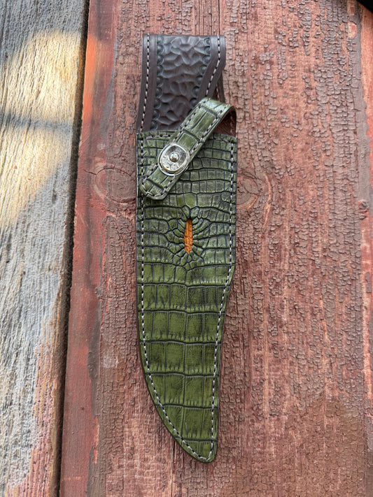 Randall Model 12-8 “Big Bear” Sheath in Exotic Army Green Crocodile Anus by Treeman.