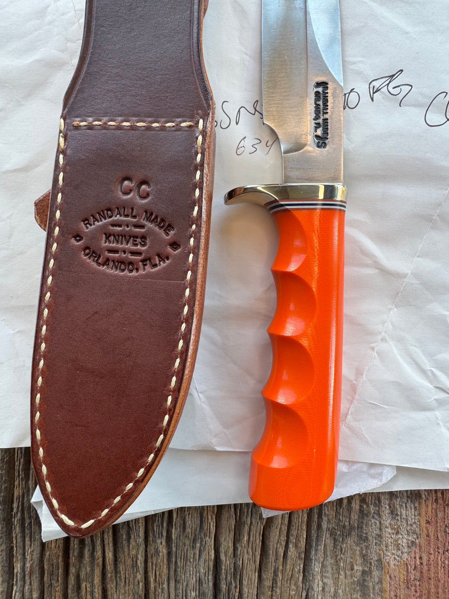 New in Paper Randall Knife Model Combat Companion Orange G10 Handle Stainless Steel, NSH Nickel Silver Single Hilt, Finger grooves