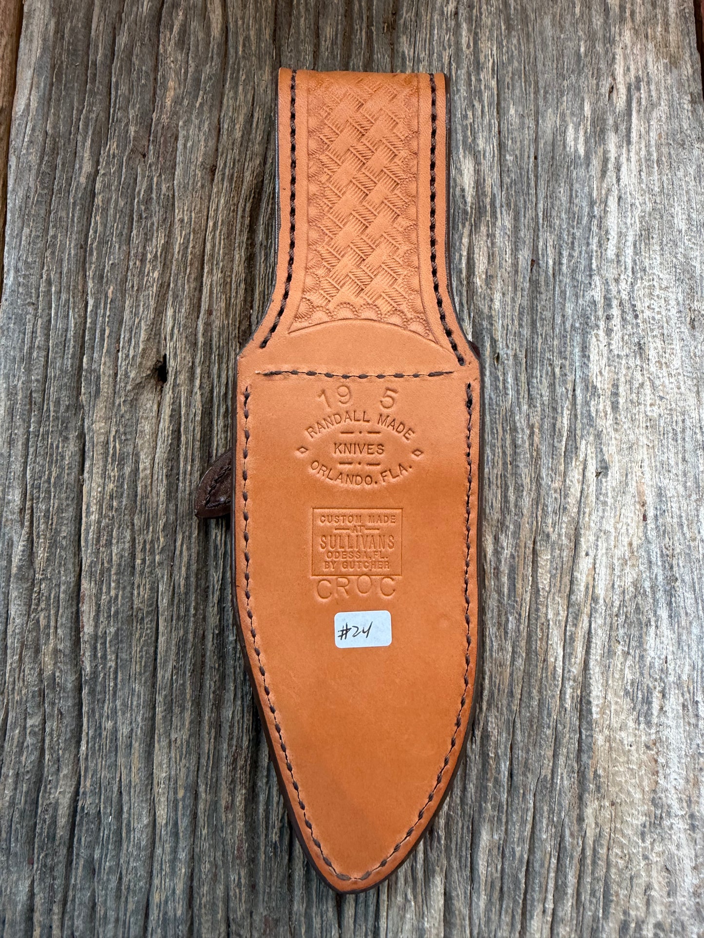 Randall Model 19-5 Exotic Brown Crocodile Anus Sheath from Sullivans by Gutcher.