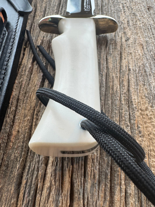Randall Model 14-7.5 in White Ivorite Nickel Silver Hilt, Stainless steel and Lanyard.