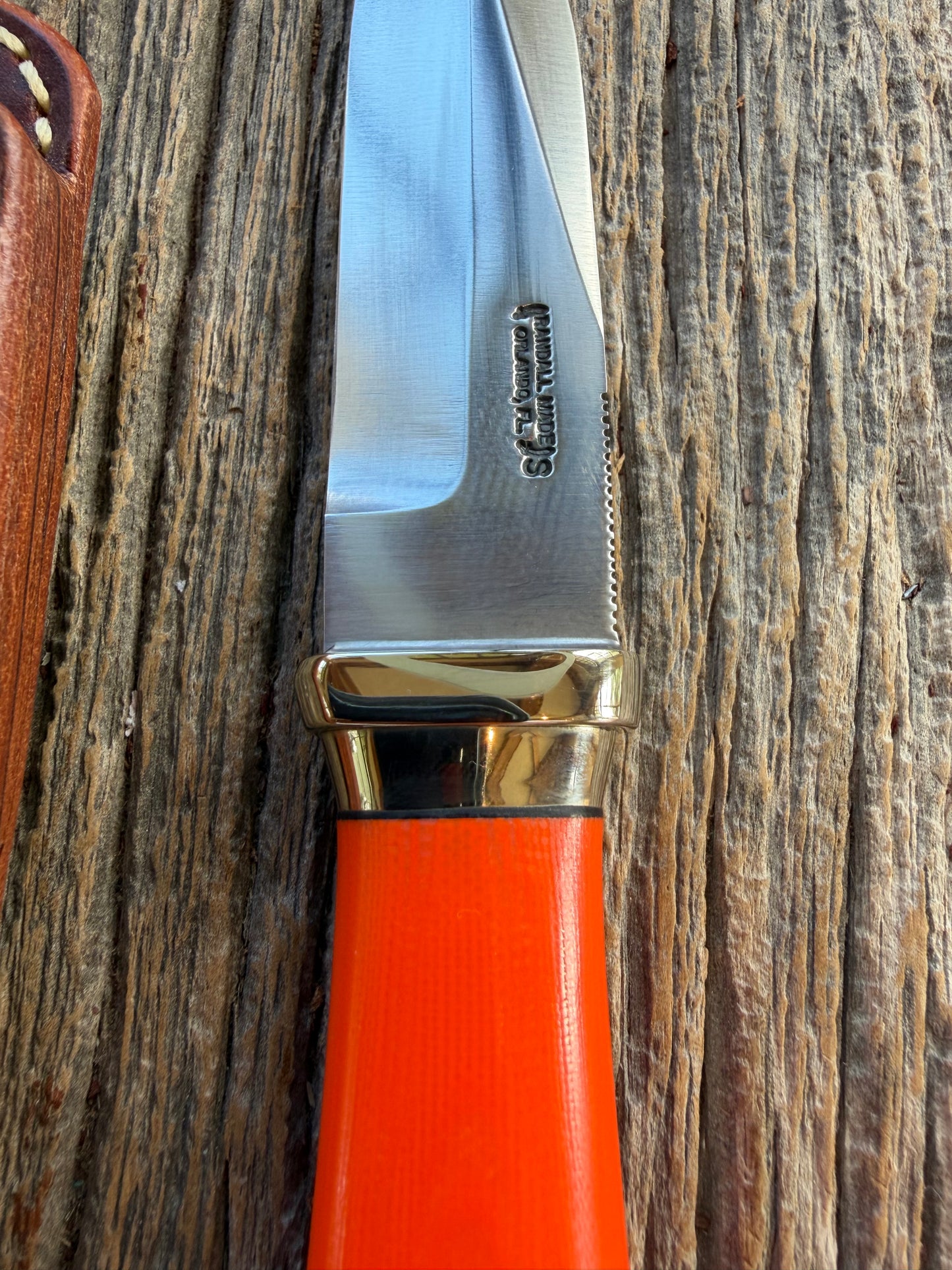 New Randall Model “Gambler” 4 Inch in an Orange G-10 Micarta handle, Nickel Hilt and collar Stainless steel blade, rounded nickel silver butt cap. Loaded!!