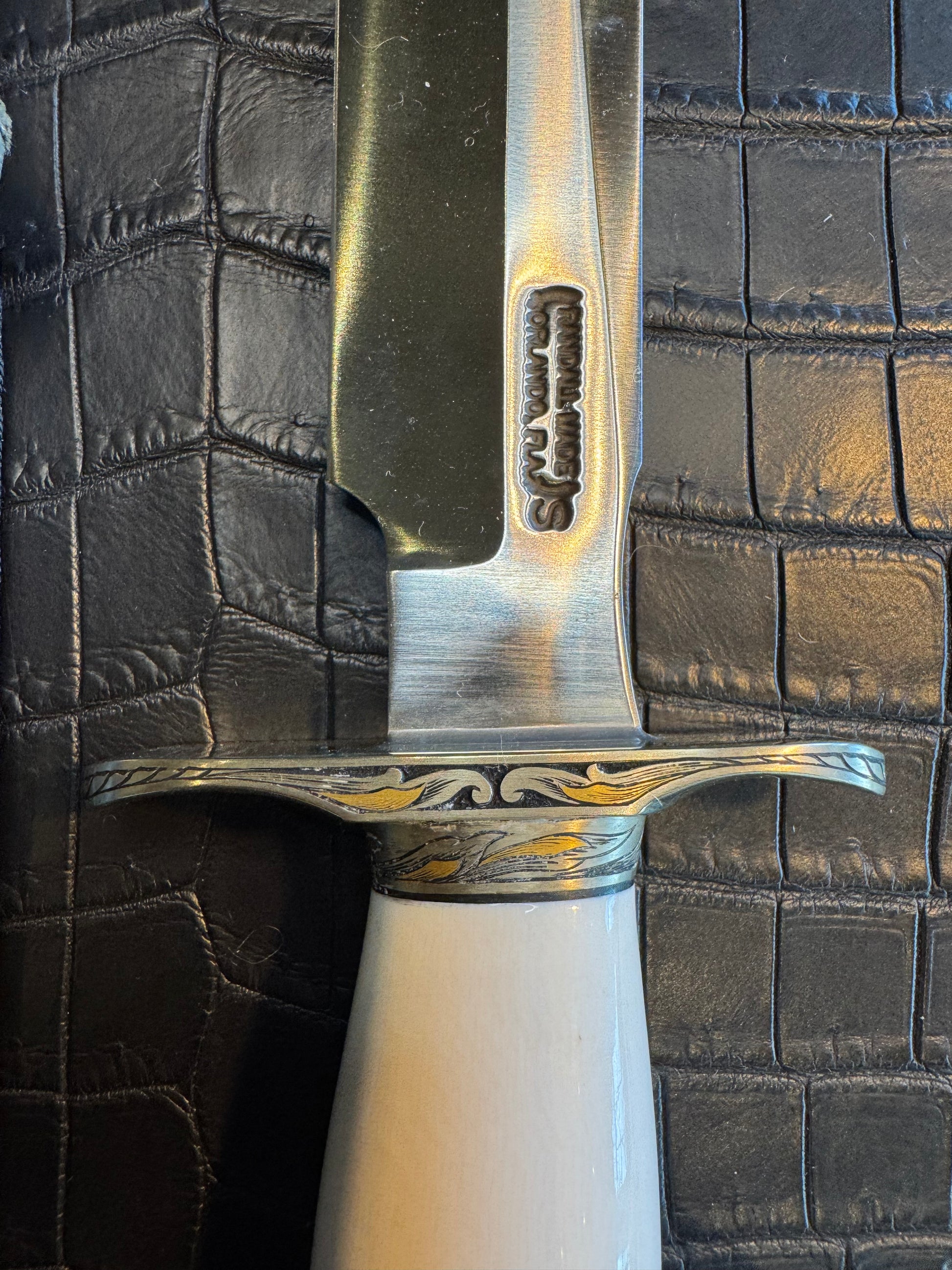 Randall Model 1-8 in Elephant Ivory, Gold and Silver Engraved, Nickel Silver Hilt and Butt cap.