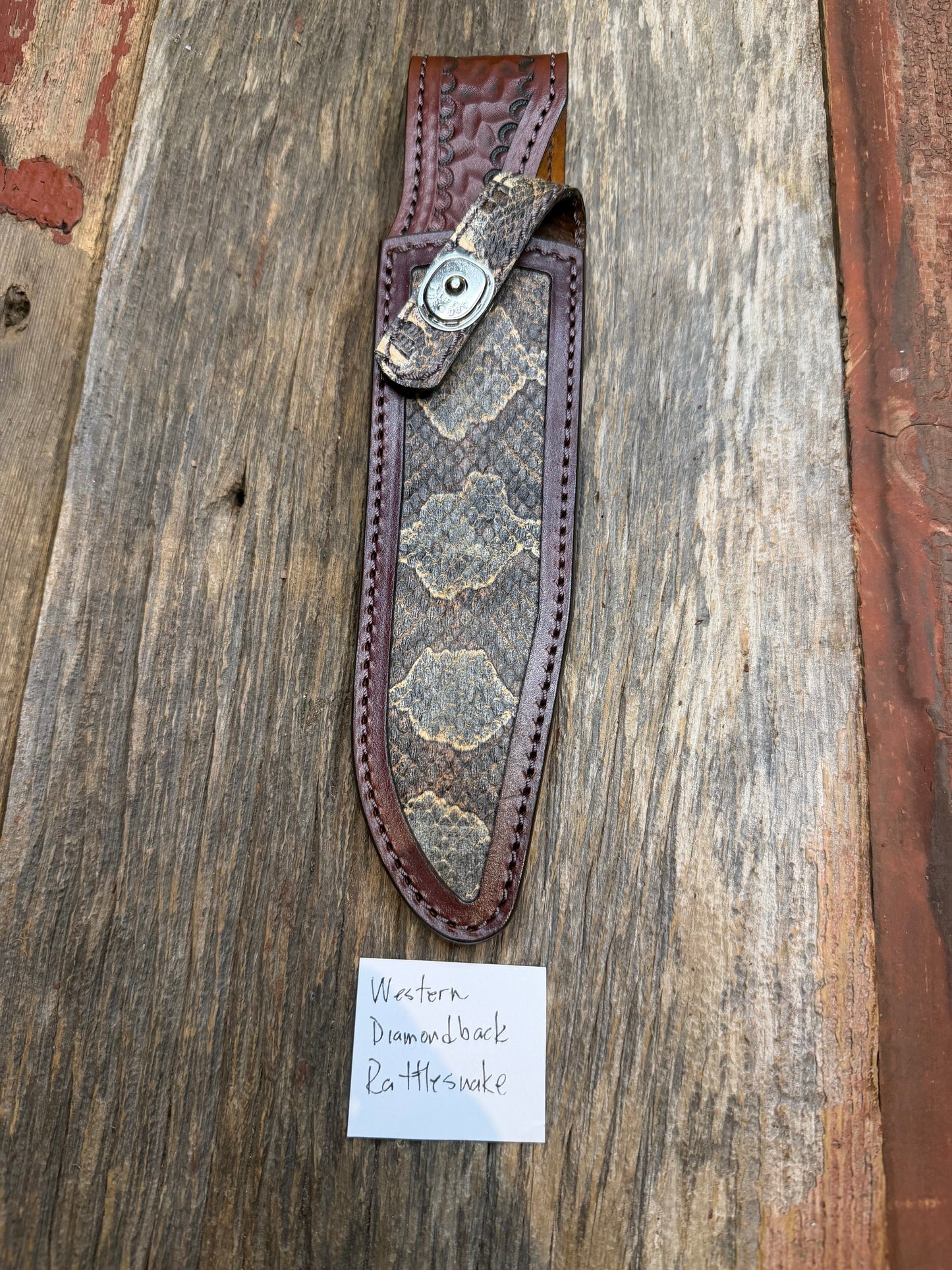 Randall Model 16 Sheath in Exotic Western Diamondback RattleSnake from Treeman Sheaths. Tremendous colors on this one.