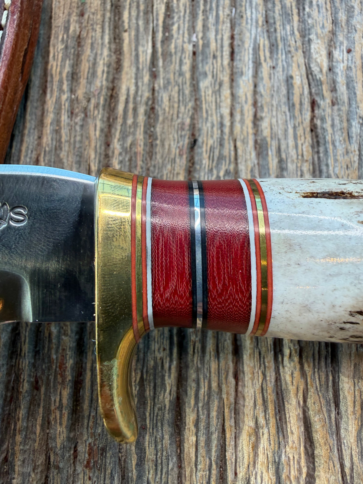 New Randall Made Knife Model 27-5 with a Stag handle, Stainless, brass single Hilt, red and aluminum spacers, loaded!!