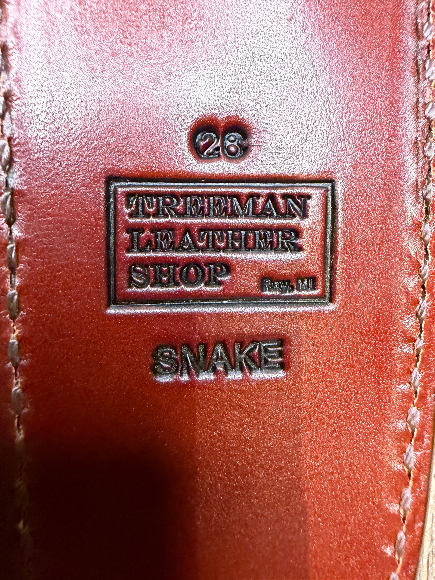 Randall Model 28 Sheath in Exotic Western Diamondback RattleSnake from Treeman Sheaths. Tremendous colors on this one.