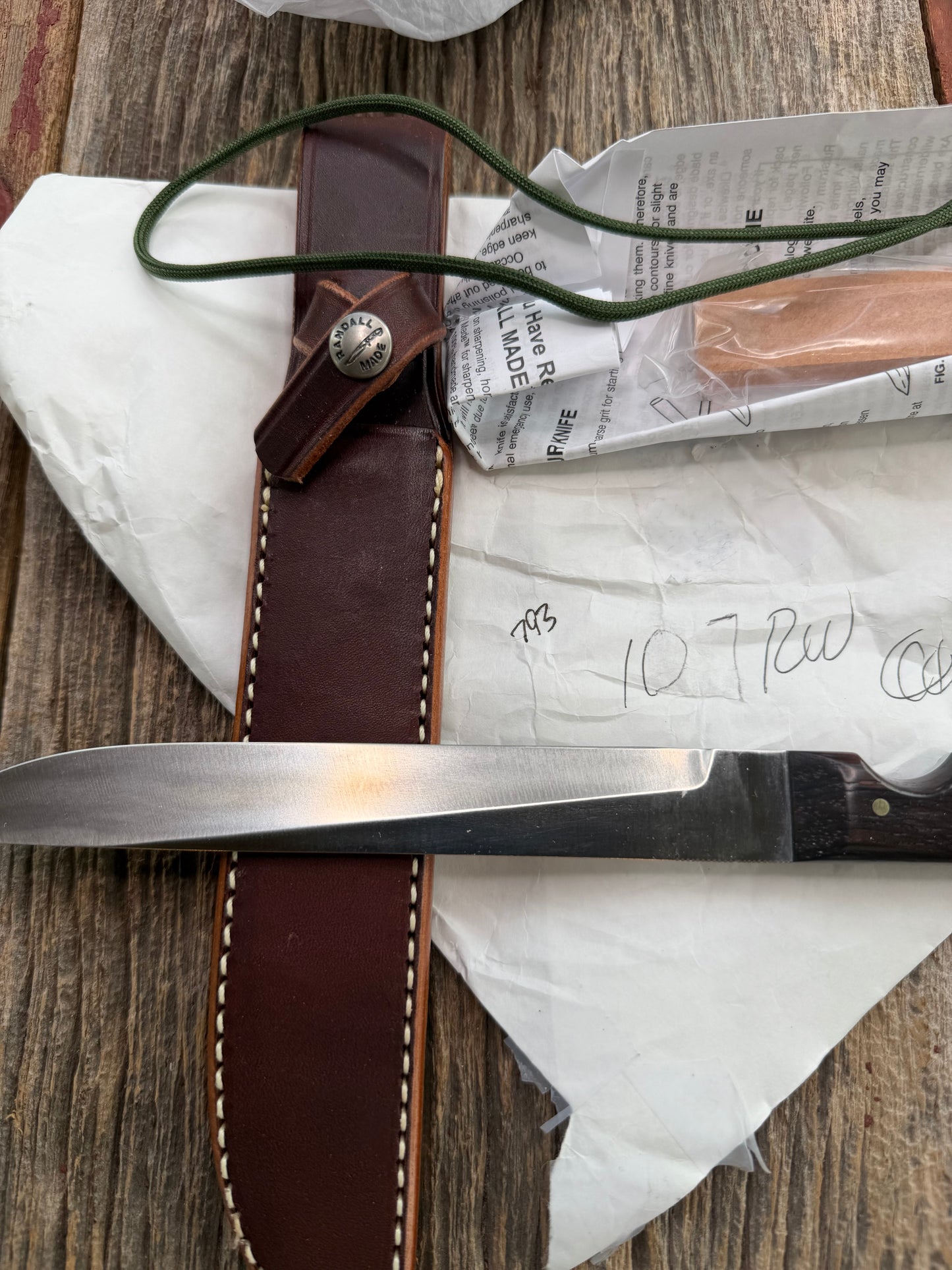 New in Paper Randall Knife Model 10-7 Fisherman Stainless Blade Rosewood Handle