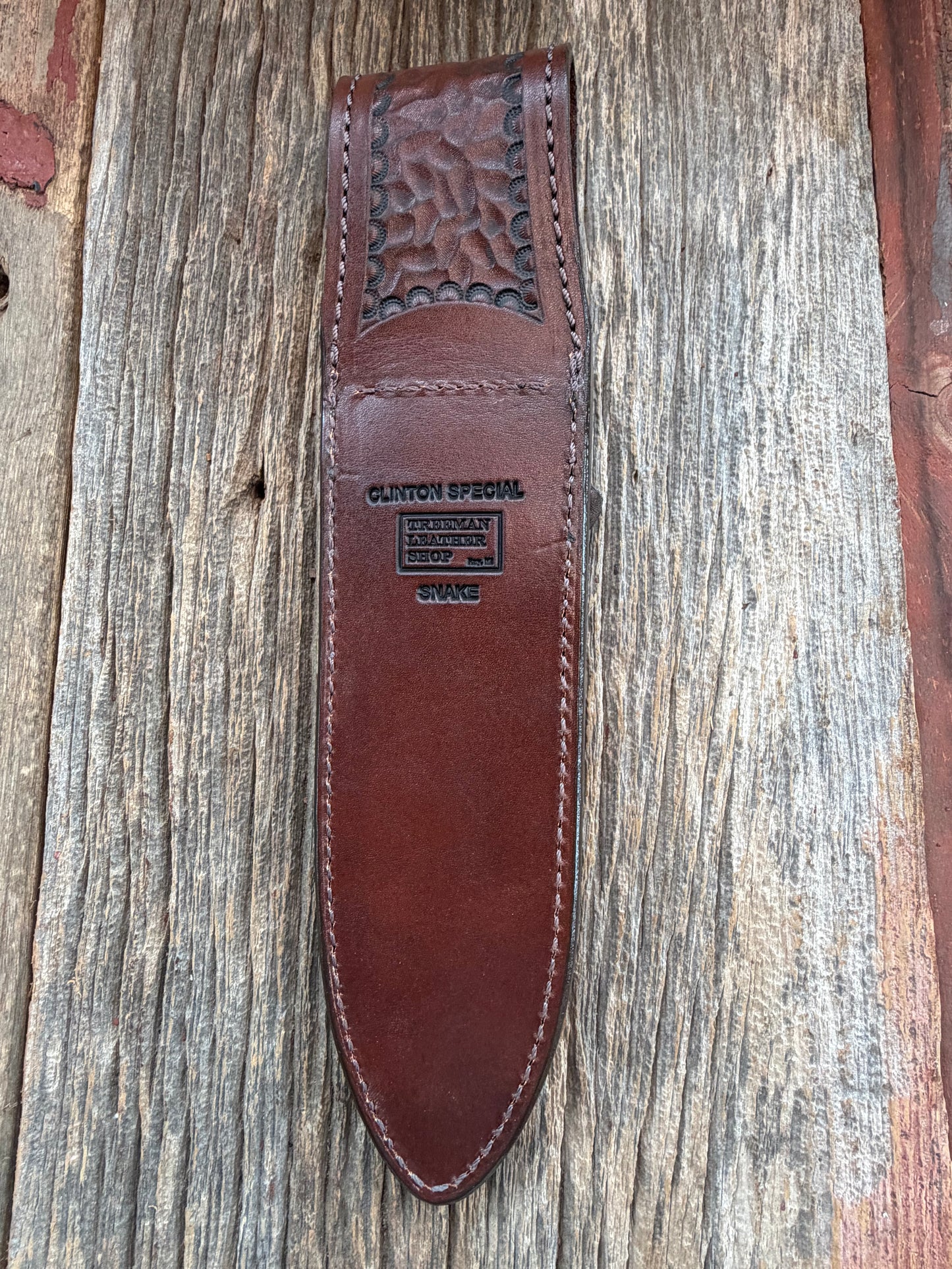 Randall Model Clinton Special Sheath in Exotic West Texas Yellow Gopher Snake from Treeman Sheaths. Incredible color on this one!!