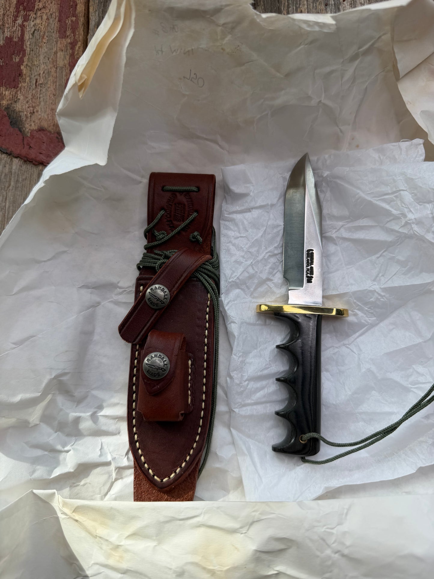 New Paper Randall Made Knife Mini Model 14 Attack Knife Black Micarta SN # 840.