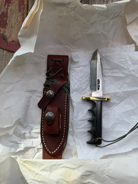 New Paper Randall Made Knife Mini Model 14 Attack Knife Black Micarta SN # 840.