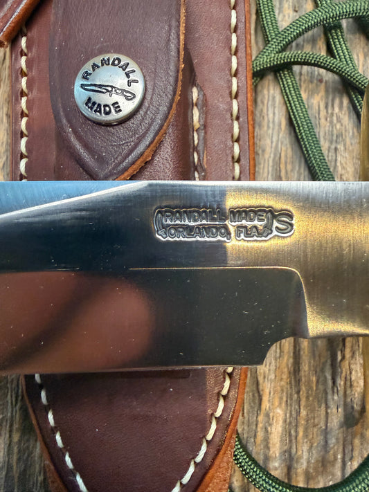 New Randall Knife Model 15 Airman Stainless Steel, Green Micarta, finger grooves.