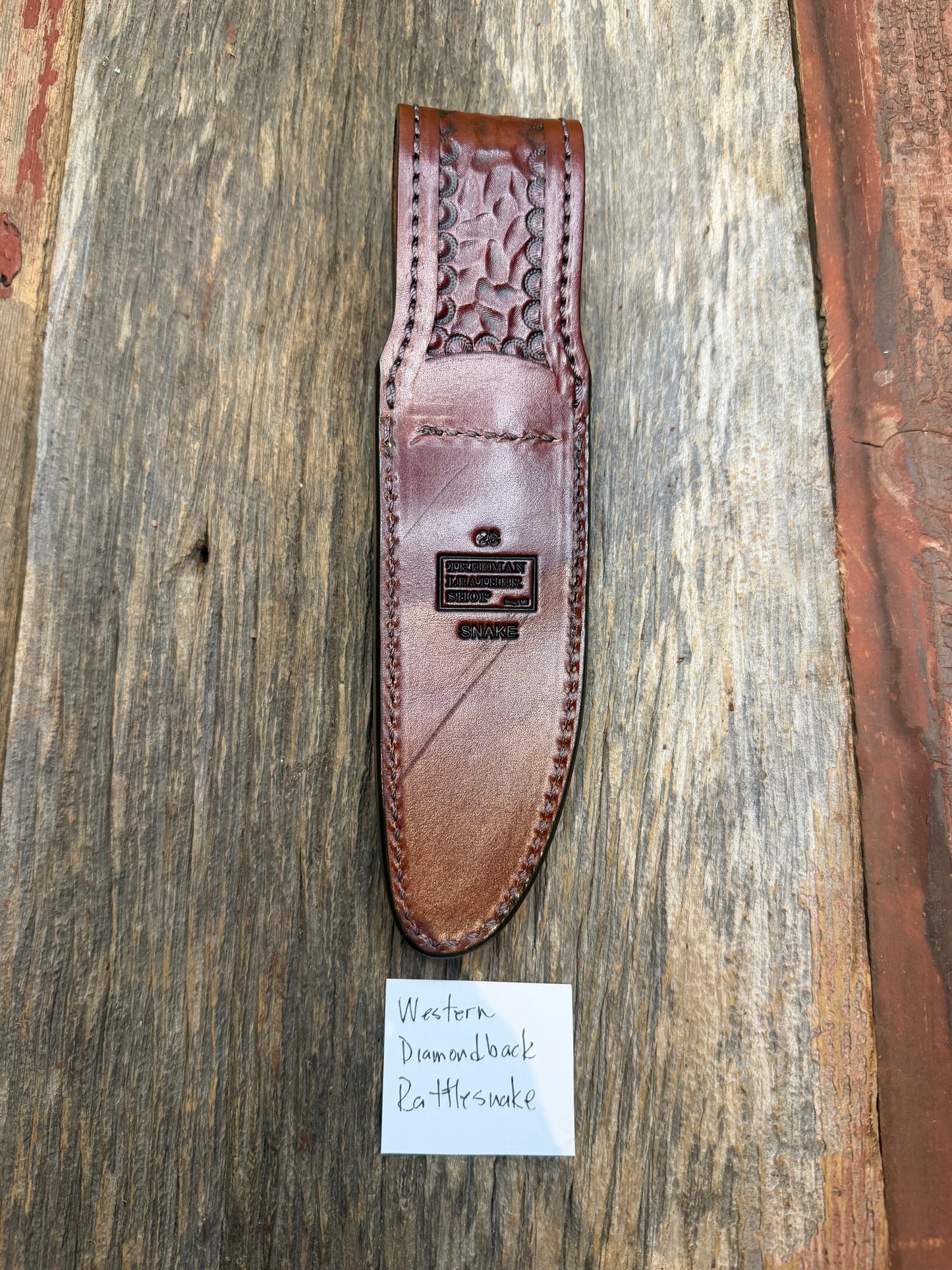 Randall Model 26 Sheath in Exotic Western Diamondback RattleSnake from Treeman Sheaths. Tremendous colors on this one.