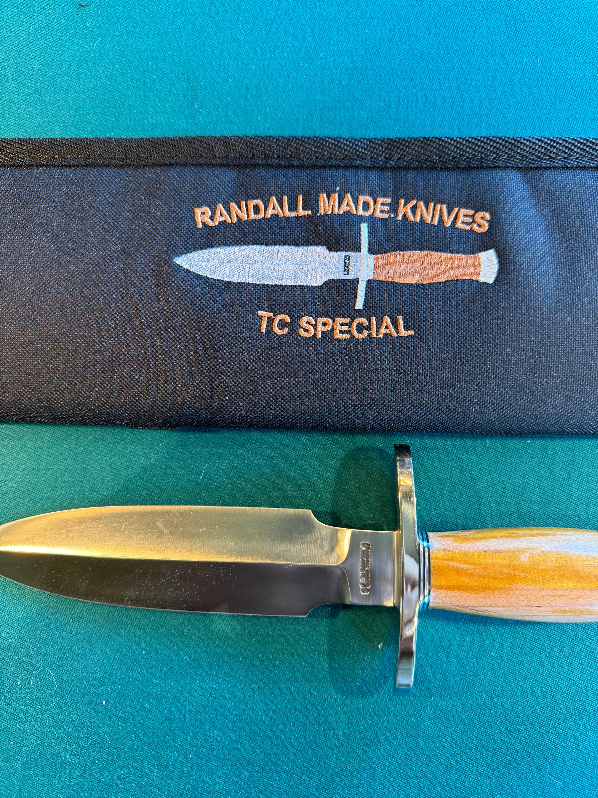 New in Paper Randall Knife Clinton Special TC Nickel Hilt Stainless Steel Cedar Wood Handle.