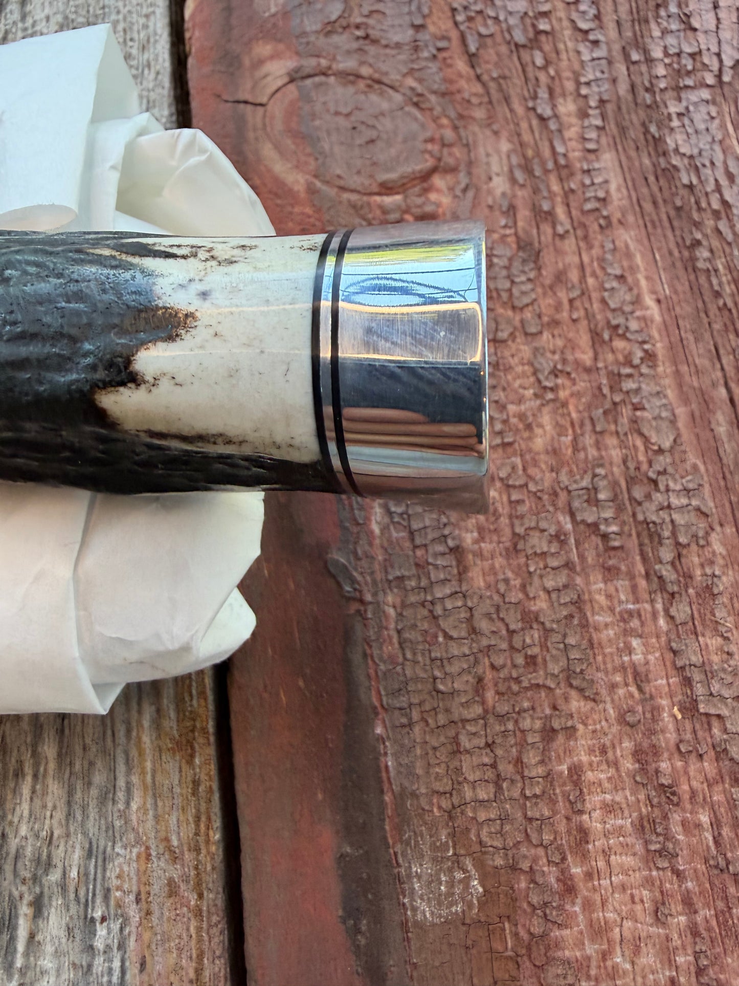 New in Paper Randall Non Catalog Model Sergeants Special. Nice Stag handle, Stainless blade, Nickel silver hilt and durillium butt cap. Brown leather sheath.