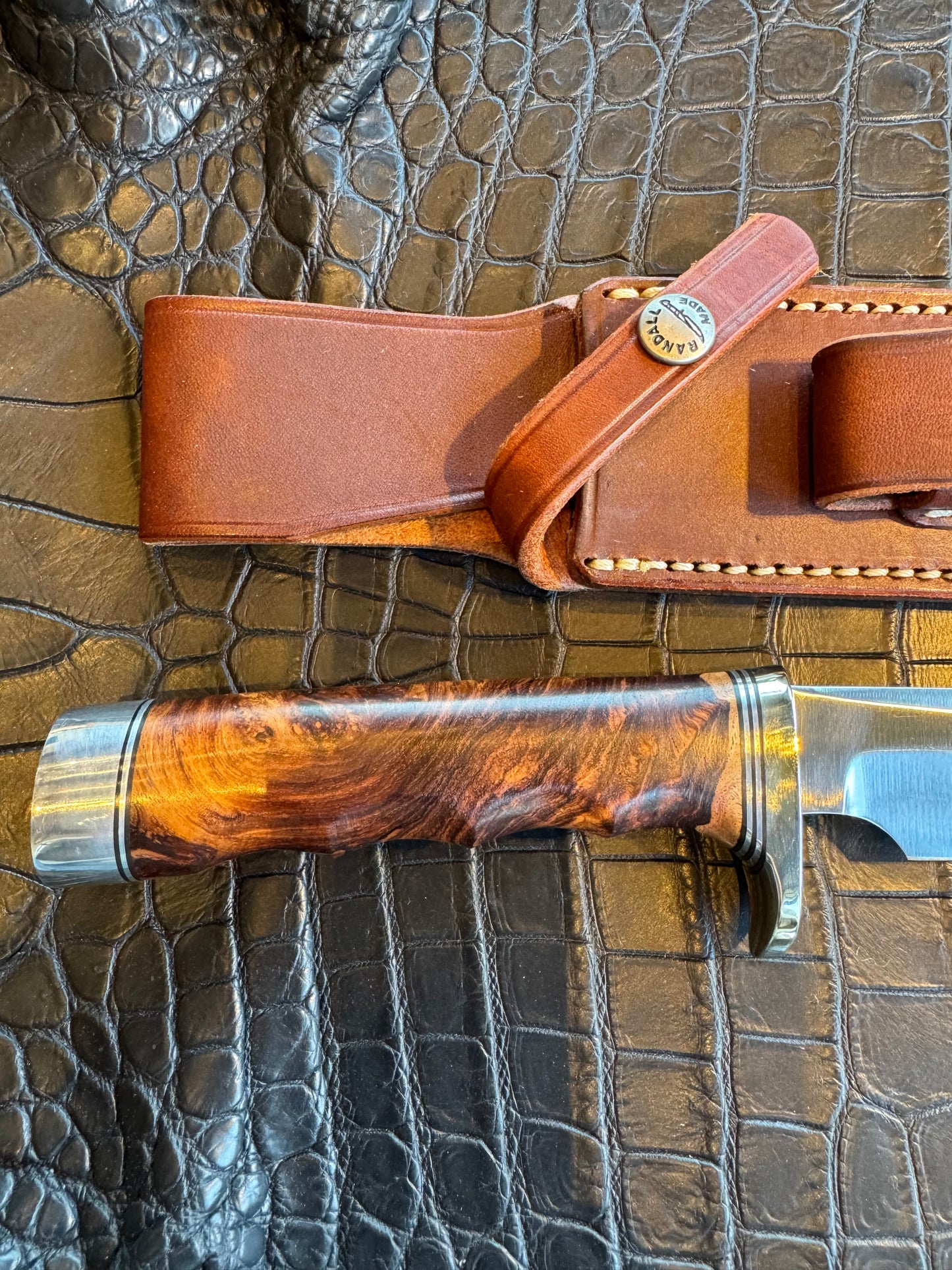 New Randall Knife 4-7 Nickel Silver Hilt Honduran Rosewood Burl Carbon Steel