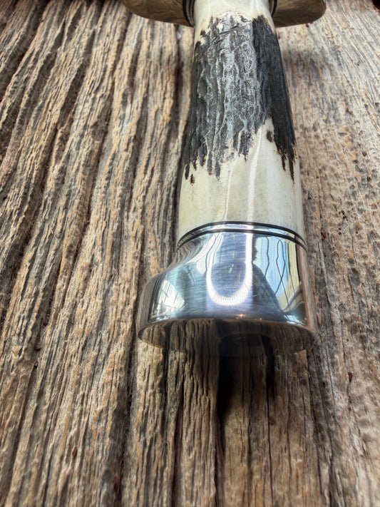 New in Paper Randall Made Knife Model 1-7 Stag , Stainless, Black and Aluminum spacers, Nickel Silver Hilt, Aluminum crows beak butt cap.