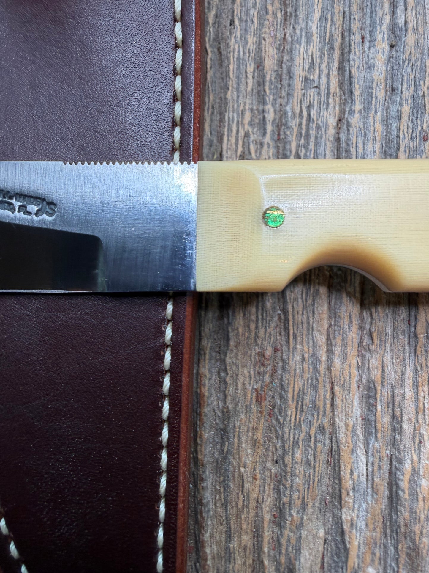 Nice rare Randall Knife Model 10-5 Fisherman in dealer supplied None Linen Micarta handle. Stainless Blade