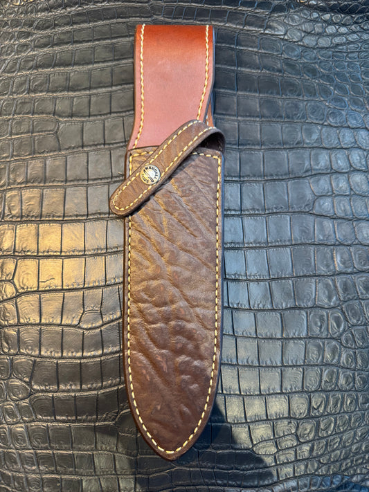 New Randall Model Clinton Special Sheath in Exotic Cape Buffalo Custom Made at Sullivan’s by Gutcher.