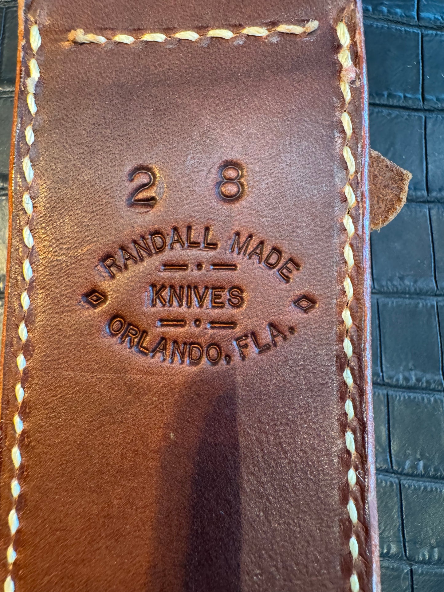 Randall Model 2-8 Sheath (with Stone) in Brown Leather made at Sullivans by Gutcher in Tampa Florida. Official sheath maker for Randall Knives.