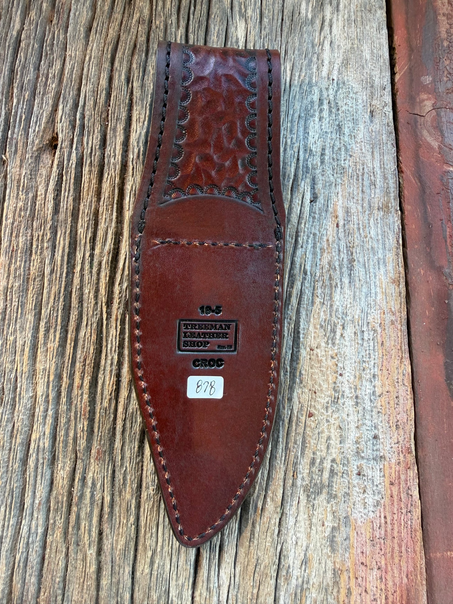 New Randall Model 19-5 Sheath in Exotic Dark Brown Crocodile from Treeman with the newest Black Canteen snap.