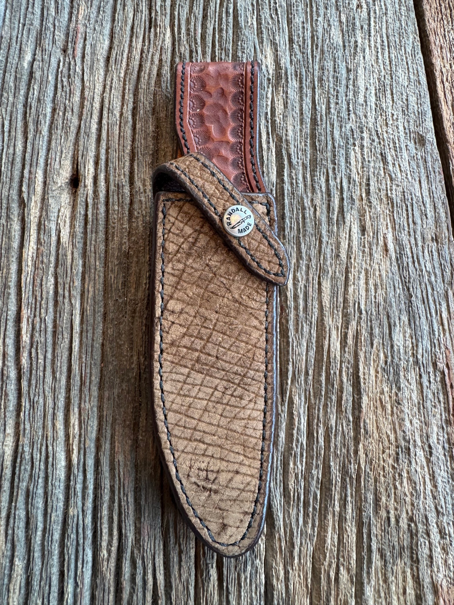 Rare Randall 5 inch Sheath in Exotic Hippo from Sullivans by Gutcher.