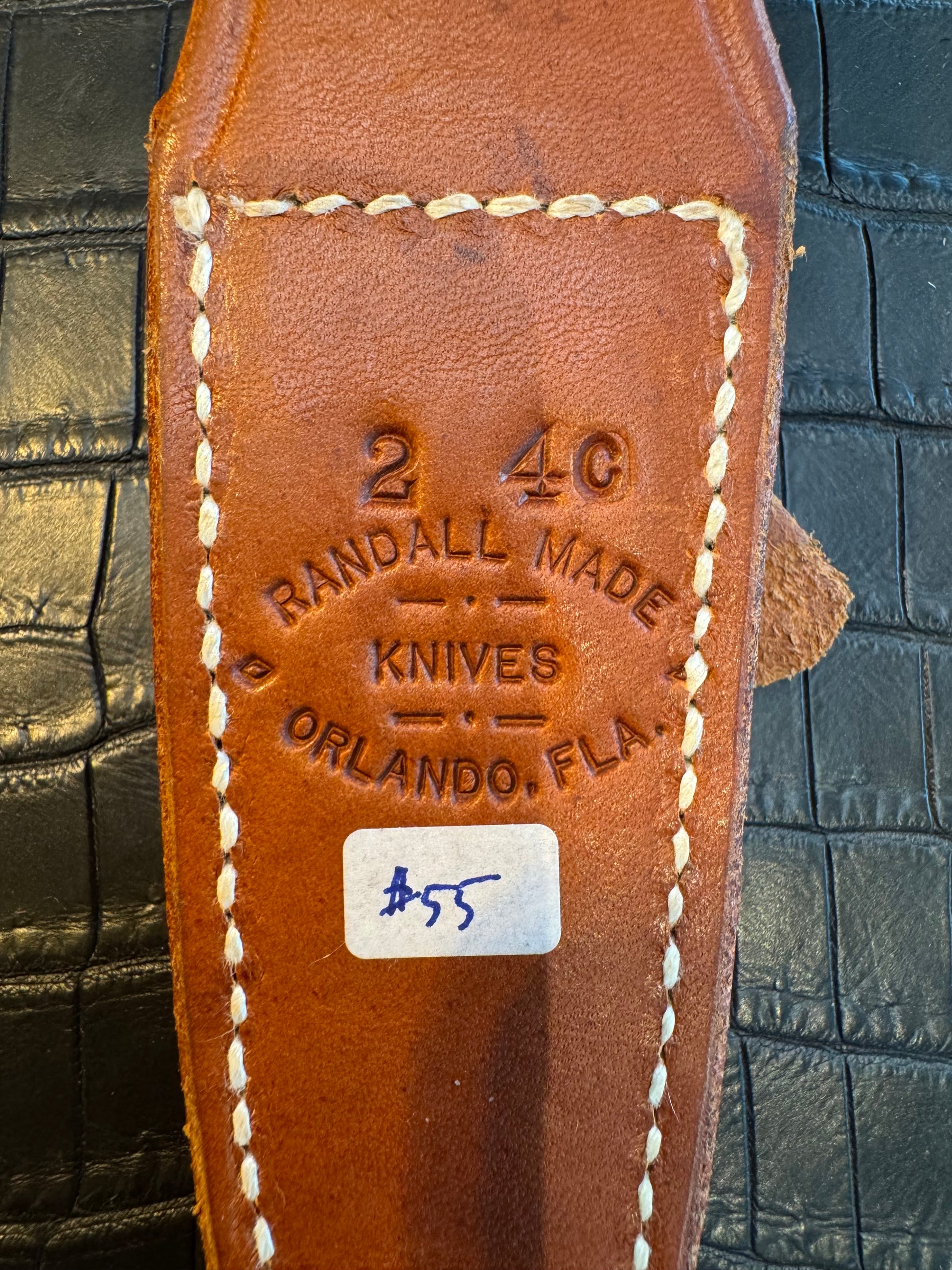 Randall Model 2-4C Sheath in Tan Leather made at Sullivans by Gutcher in Tampa Florida. Official sheath maker for Randall Knives.