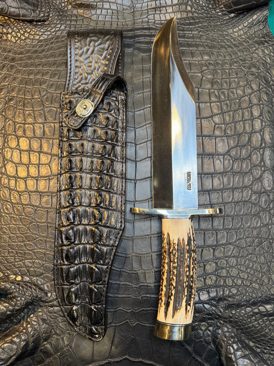 Randall Model Smithsonian “Smitty”Sheath in Exotic Australian Black Hornback ( center of the back) Crocodile skin from Treeman. Sheath only