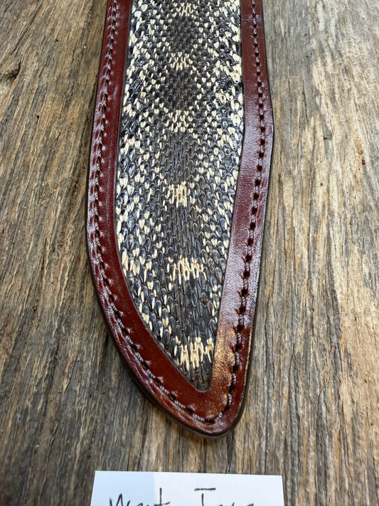 Randall Model 14 Sheath in Exotic West Texas Yellow Gopher Snake from Treeman Sheaths. Dark colors from the center of the skin, phenomenal.