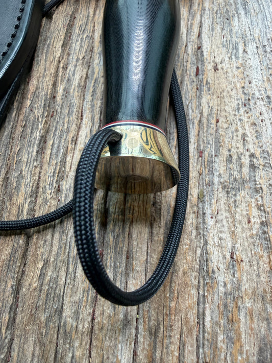 Nice Randall Model 12-9 in black Micarta handle. Red white and Blue spacers, Double Nickel Silver hilt, aluminum butt cap. Stainless blade.