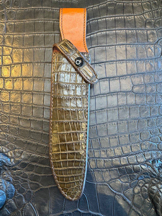 Randall Model 1-7 or 2-7 Exotic Brown Crocodile skin Sheath from Sullivans by Gutcher.