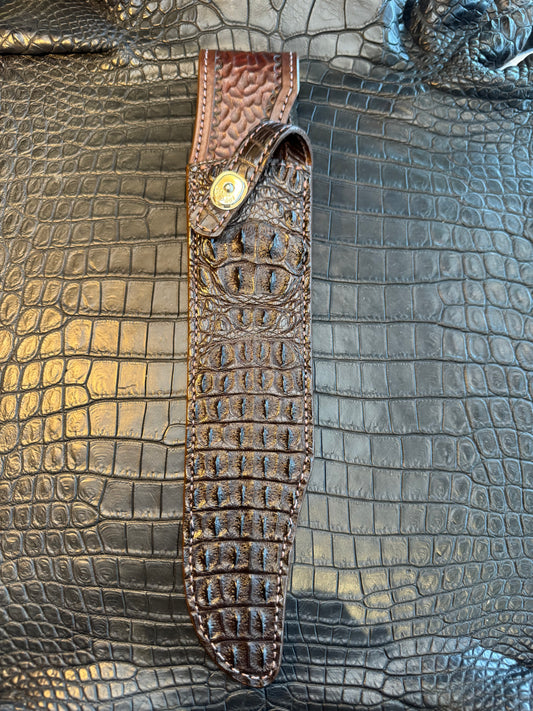 Randall Model 12-11 Confederate Exotic Sheath in Brown Antique Hornback Crocodile by Treeman.