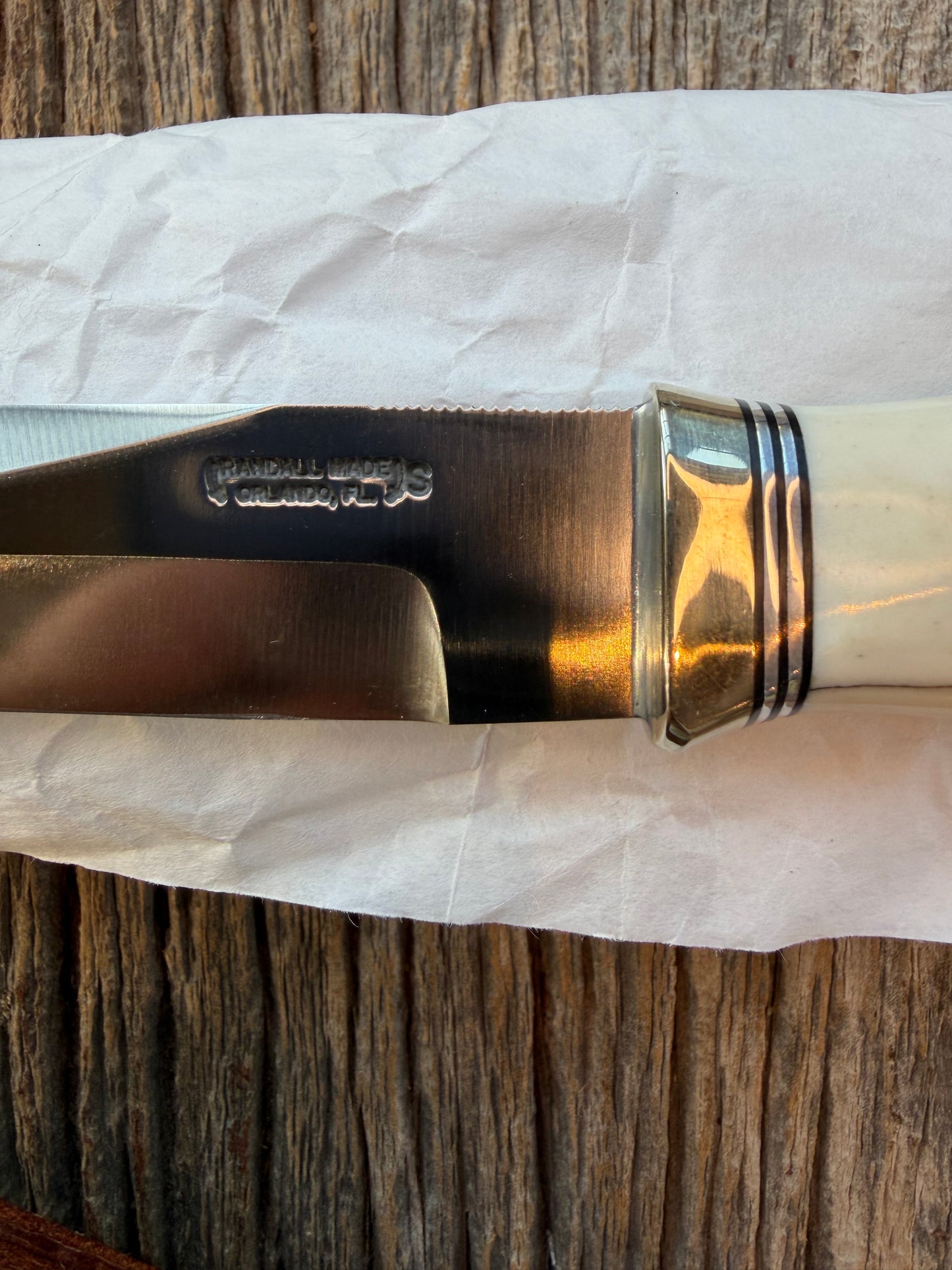 New in Paper Randall Model “Gambler” 4 Inch in Stag, Nickel hilt, Stainless, black and aluminum spacers.