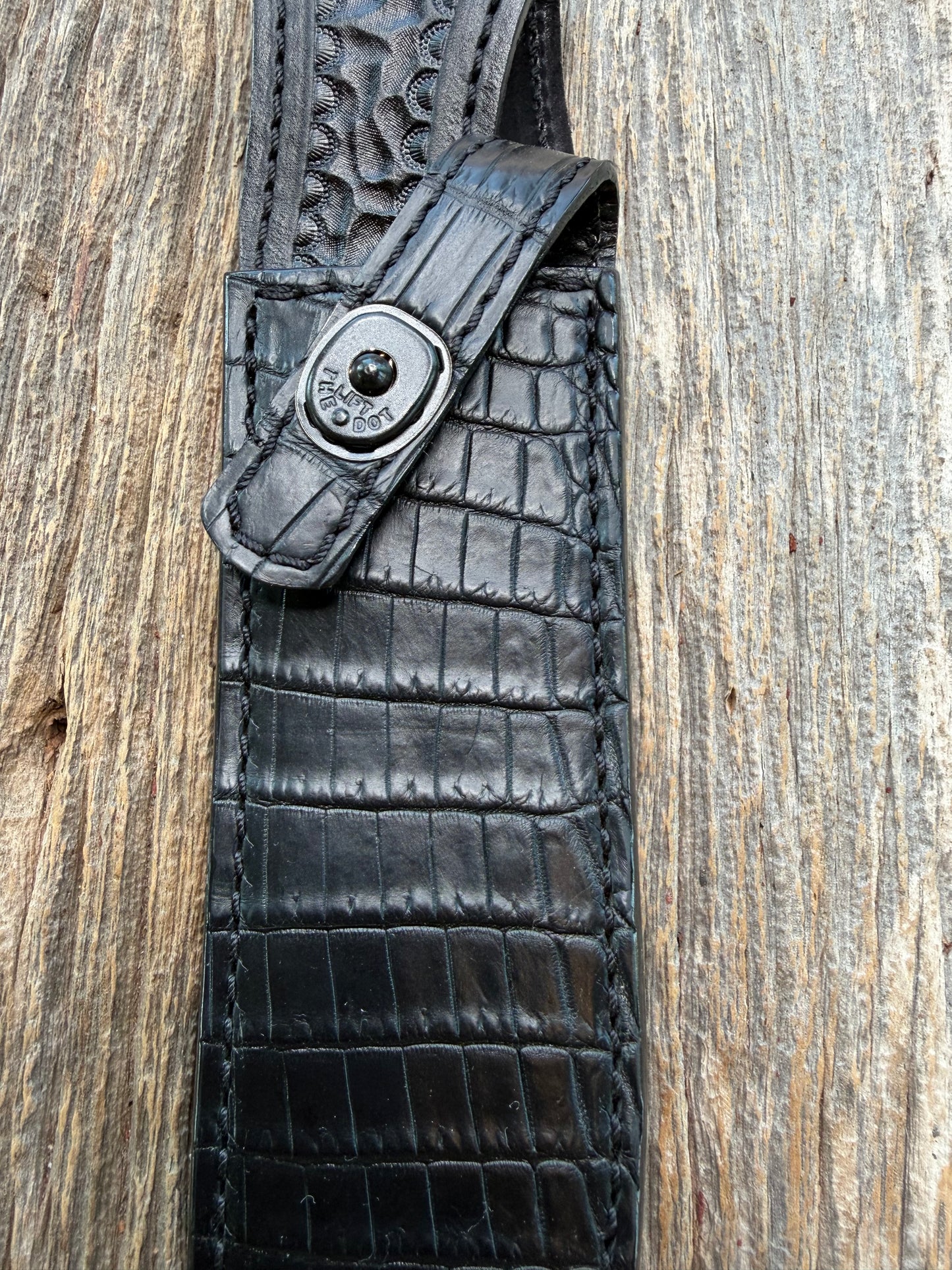 New Randall Model 1-8 Sheath in Exotic Black Matte Crocodile from Treeman with the newest Black Canteen snap. Killer sheath.