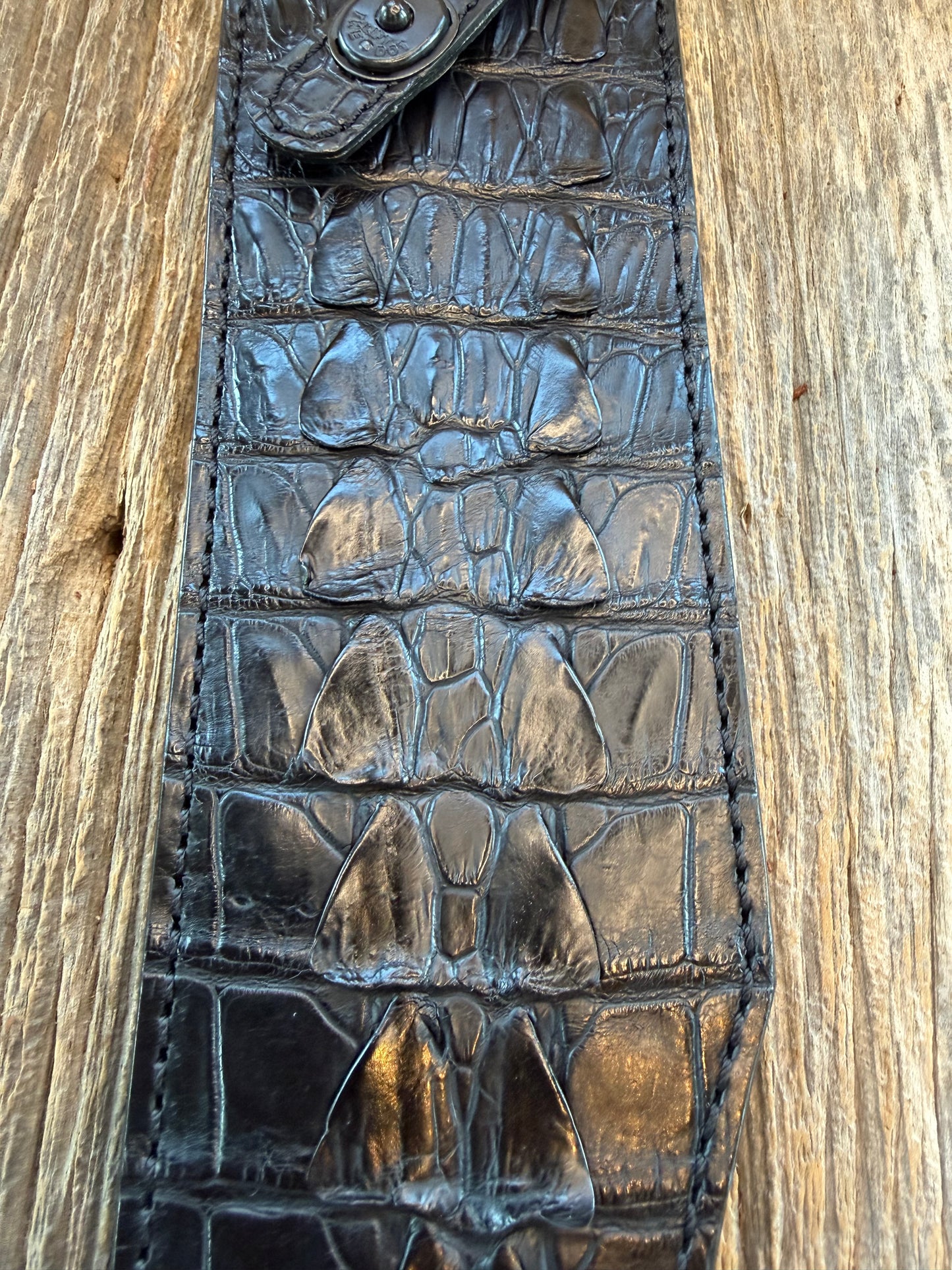 New Randall Model 12-11 Smitty Sheath in Exotic Black Crocodile tail from Treeman. Black canteen Snap .. Johnny Cash Style … All Black.