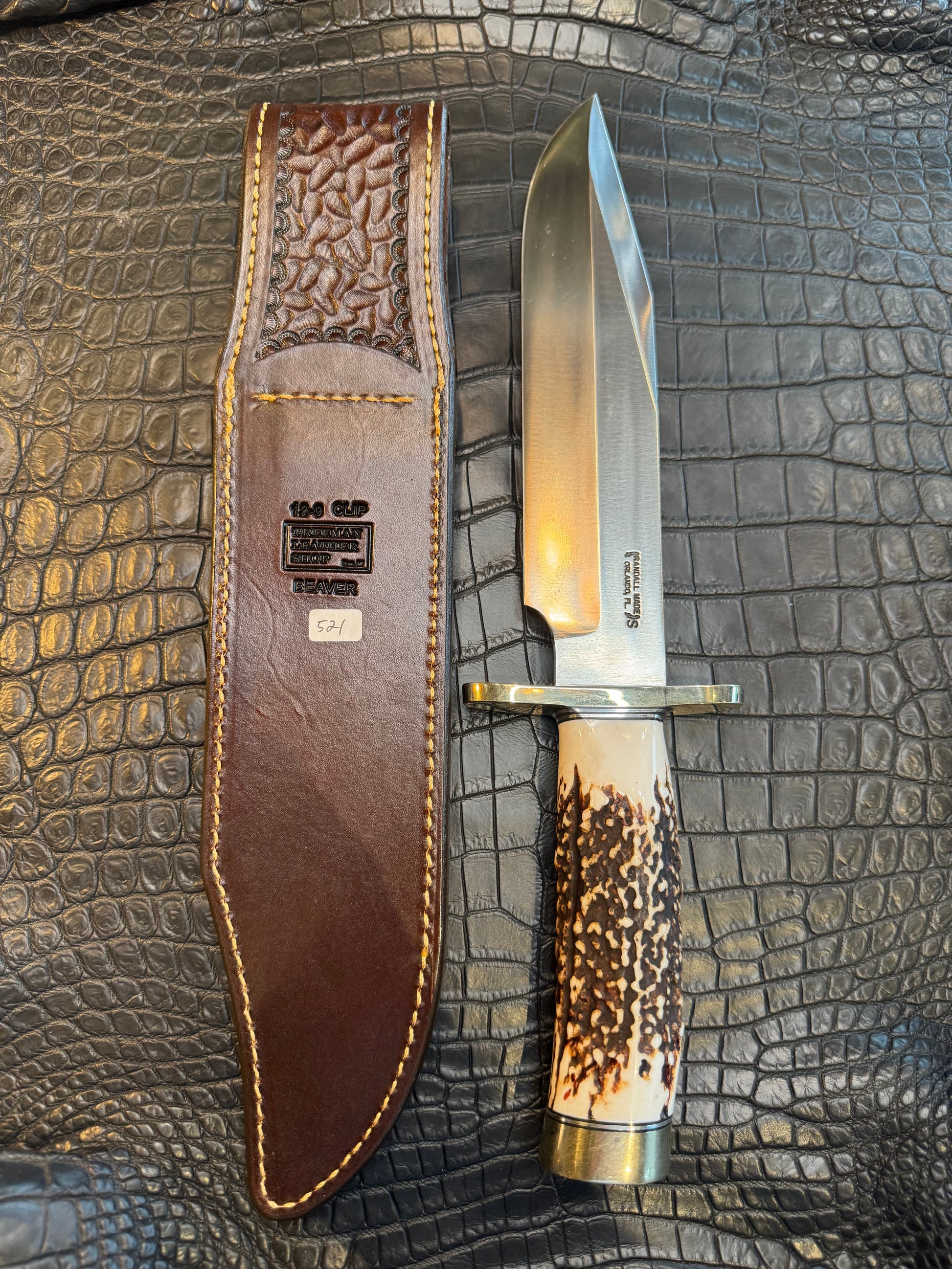 Randall Model 12-9 Clip Point Sheath in Exotic Beaver Tail by Treeman. (Sheath only)