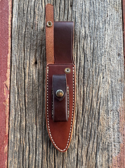 New Randall Sullivans by Gutcher Leather Knife Sheath Model 25-6 with Sharpening Stone.