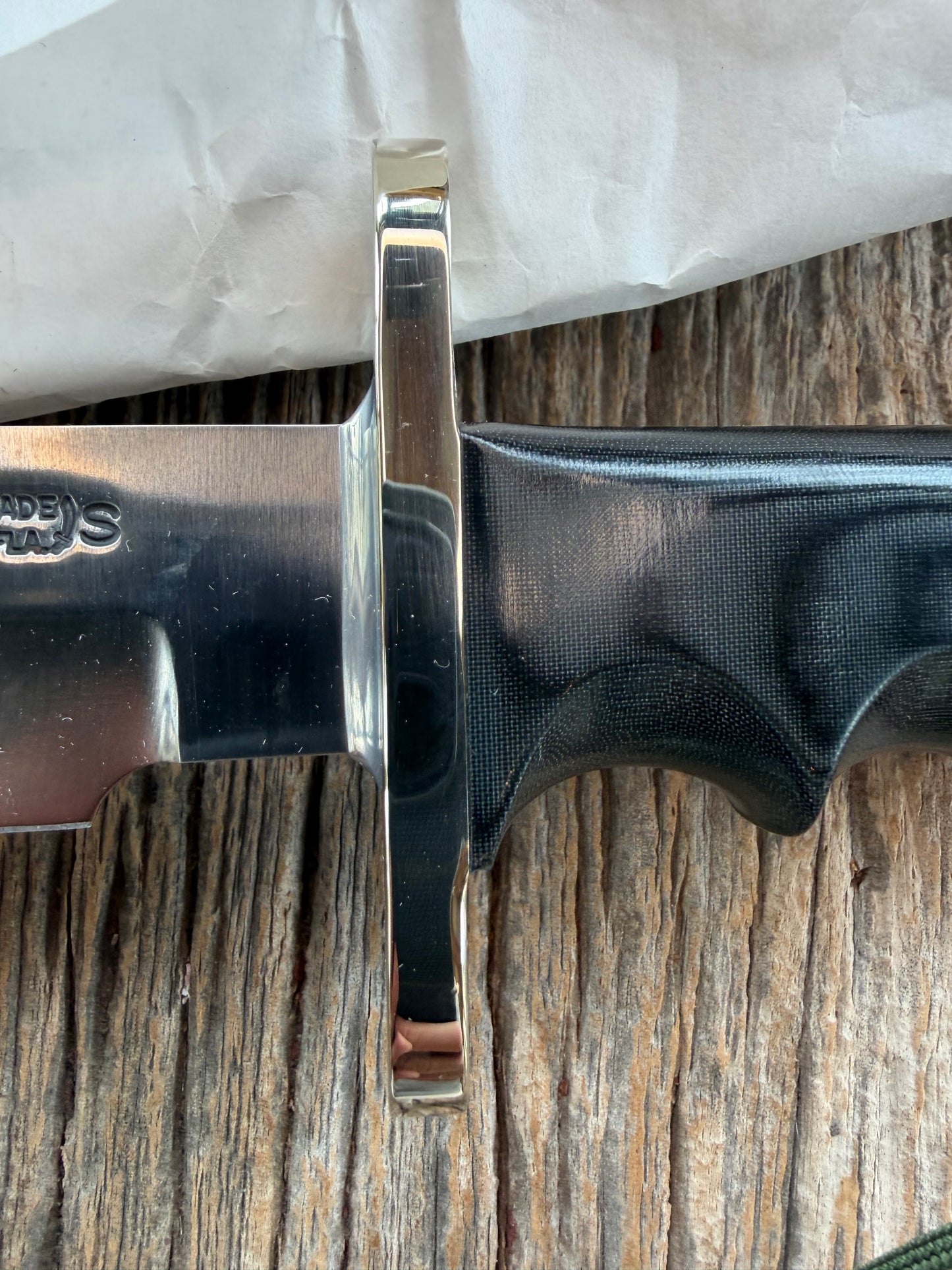 New Randall Knife Model 15 Airman Stainless Steel, Black Micarta, finger grooves.