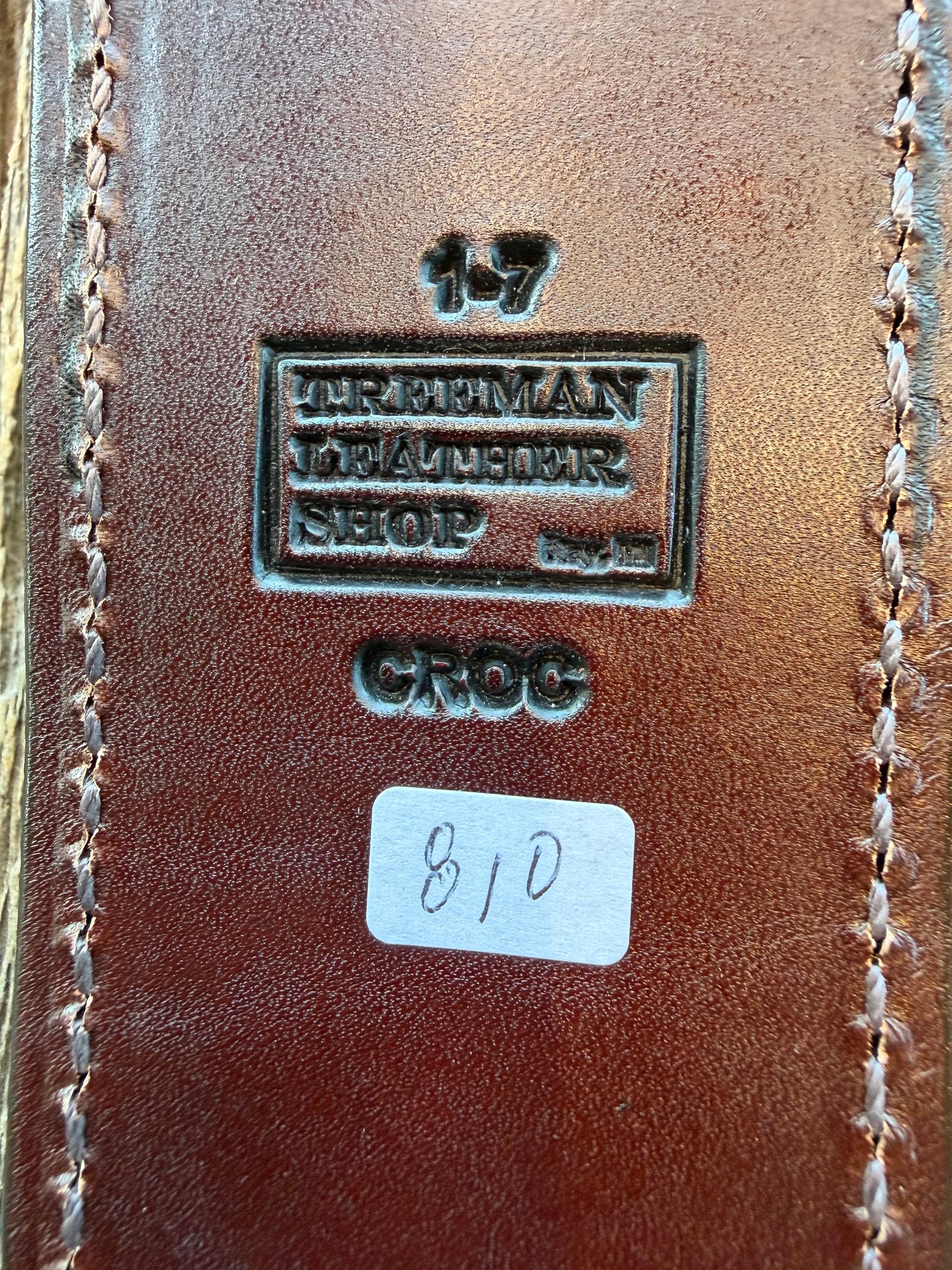 New Randall Model 1-7 Sheath in Exotic Army Green Crocodile from Treeman.