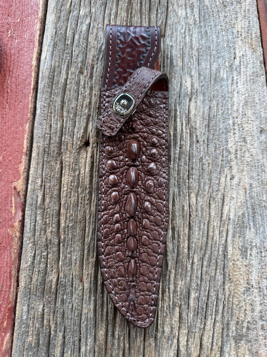 Randall Model 14 Sheath in Exotic Brown Snapping Turtle by Treeman. Spiked Dragon tail portion of the turtle.