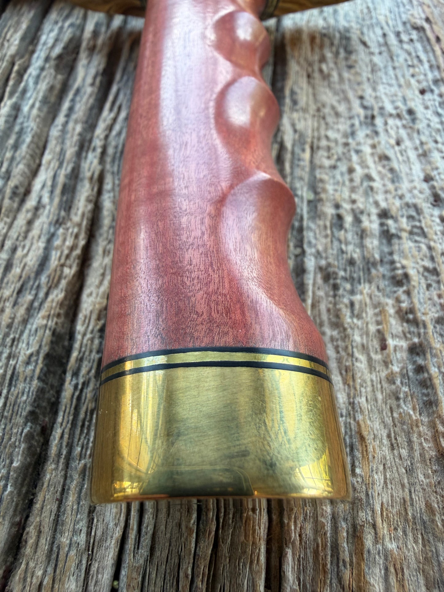 New in Paper Randall Made Knife Model 1-8 in Pink Ivory wood. Stainless steel, Black and Gold spacers, Brass Hilt and butt cap.