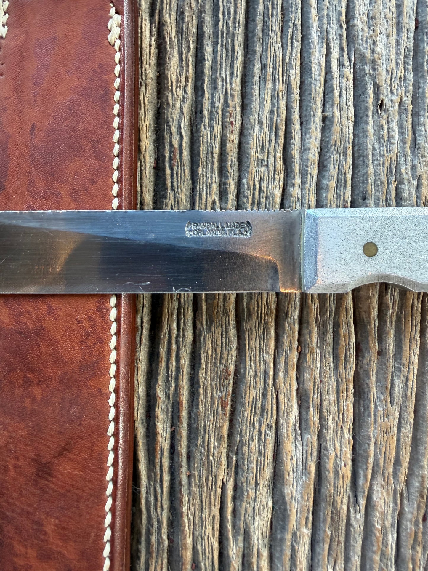 Vintage Randall Knife Model 10-7 Fisherman Aluminum handle rare carbon Steel blade, Butterfly vintage sheath.