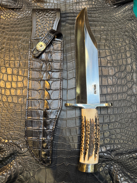 Randall Model Smithsonian “Smitty”Sheath in Exotic Australian Black Hornback ( tail ) Crocodile skin from Treeman. Sheath only