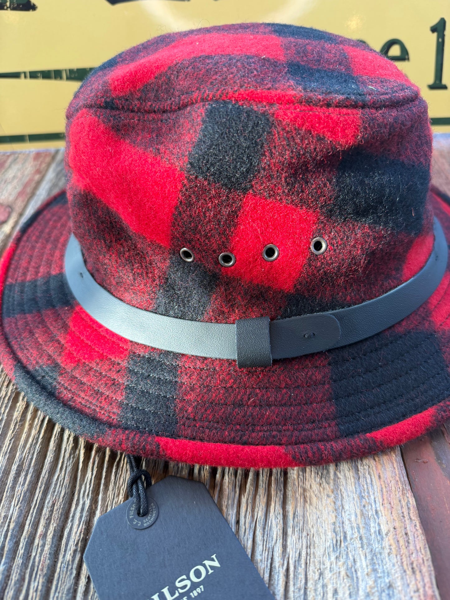Filson Wool Packer Hat Large Red/Black Buffalo Mens NEW Fedora Made USA