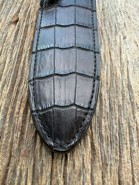 New Randall Model Clinton Special Sheath in Exotic Black Matte Crocodile from Treeman with the newest Black Canteen snap. Killer sheath.