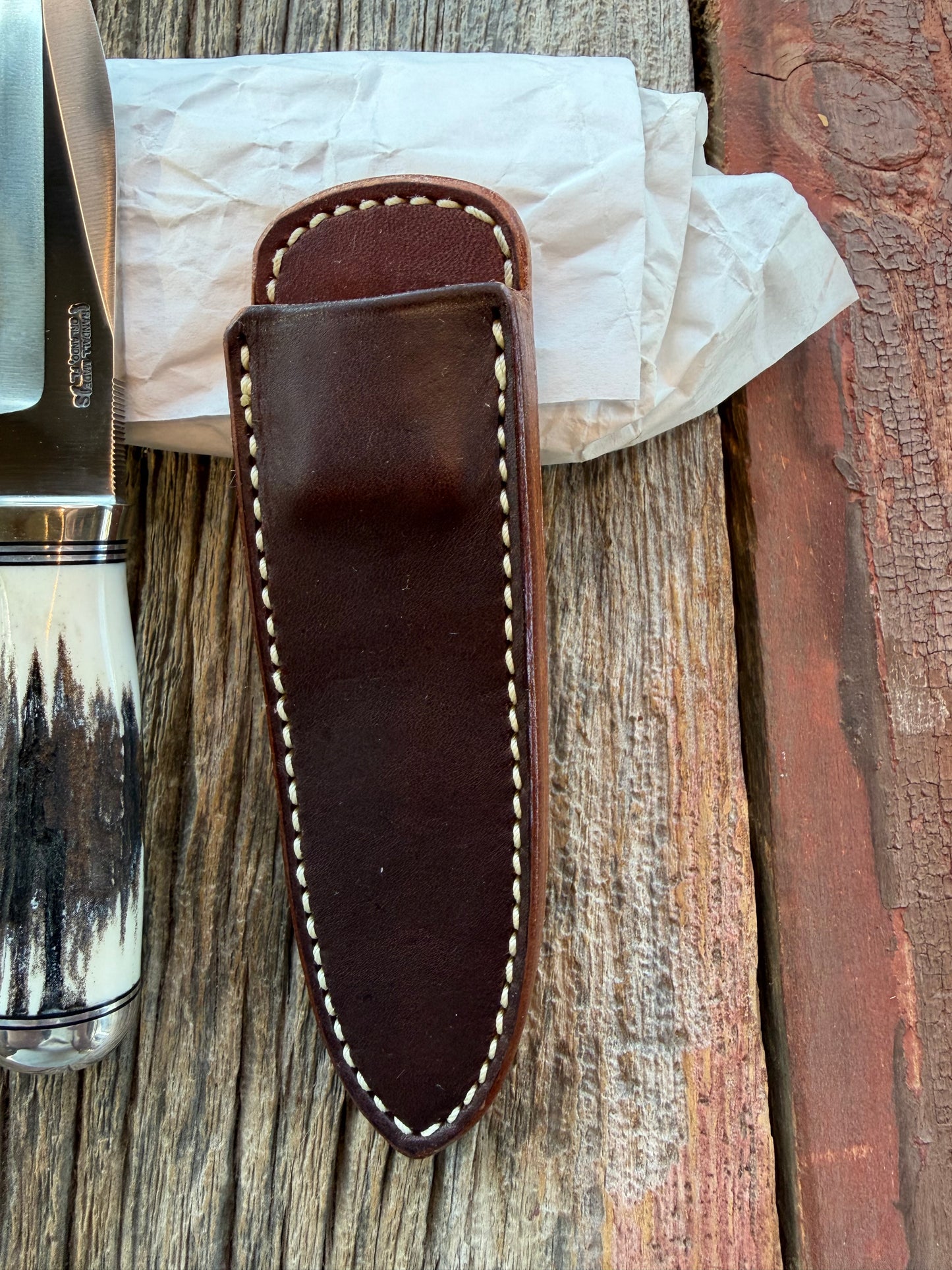 New in Paper Randall Model “Gambler” 4 Inch in Stag, Nickel hilt, Stainless, black and aluminum spacers.