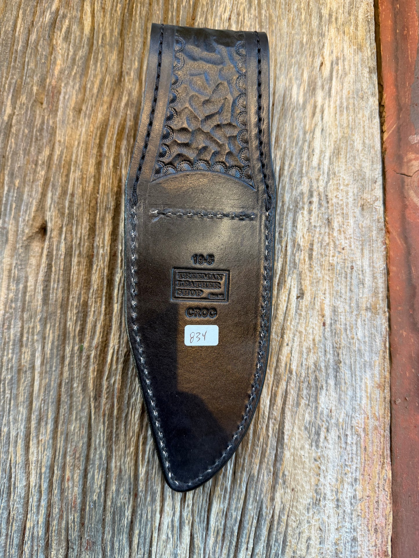 New Randall Model 19-5 Sheath in Exotic Black Crocodile from Treeman. My first sheaths with black snaps.