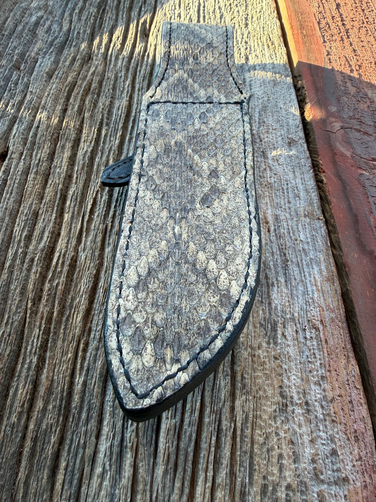 NOTE : Item is part of my personal Collection. Adding to cart will not result in sale.Very Rare Randall Sullivans by Gutcher Exotic Full Rattlesnake Knife Sheath and stone pouch for a Bowles Special. Randall Snap, Diamond inlay pattern.  Full Rattlesnake.