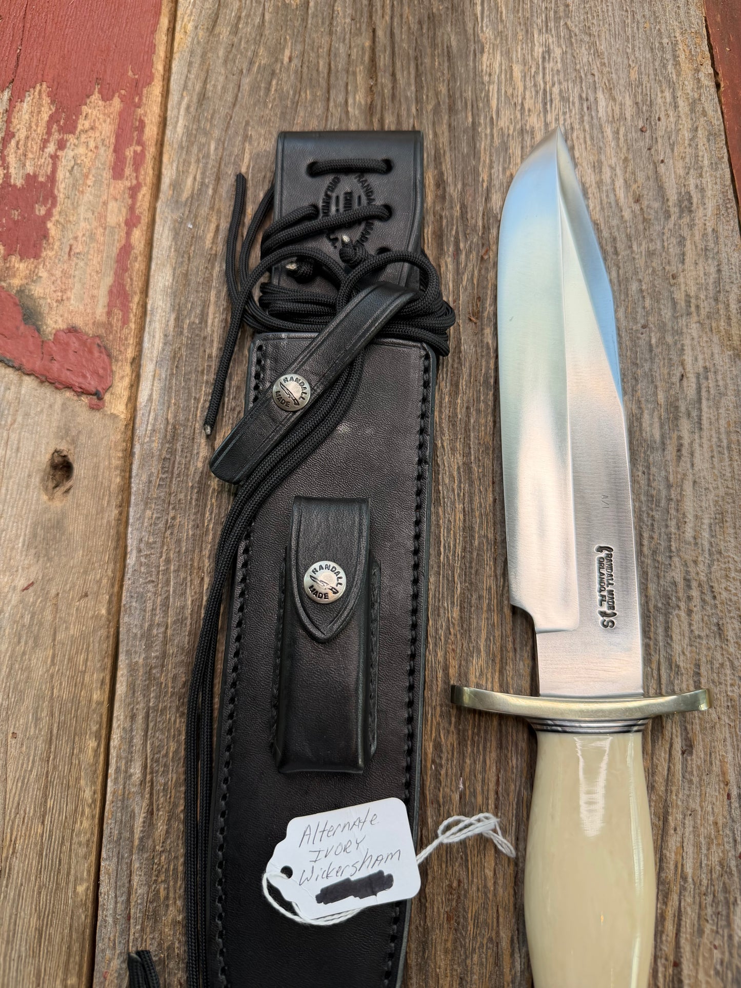 Rare Randall Model 12-9 AI Alternative Ivory etched in the blade, SS NSH + Buttcap Lanyard Wickersham Book noted, Lanyard