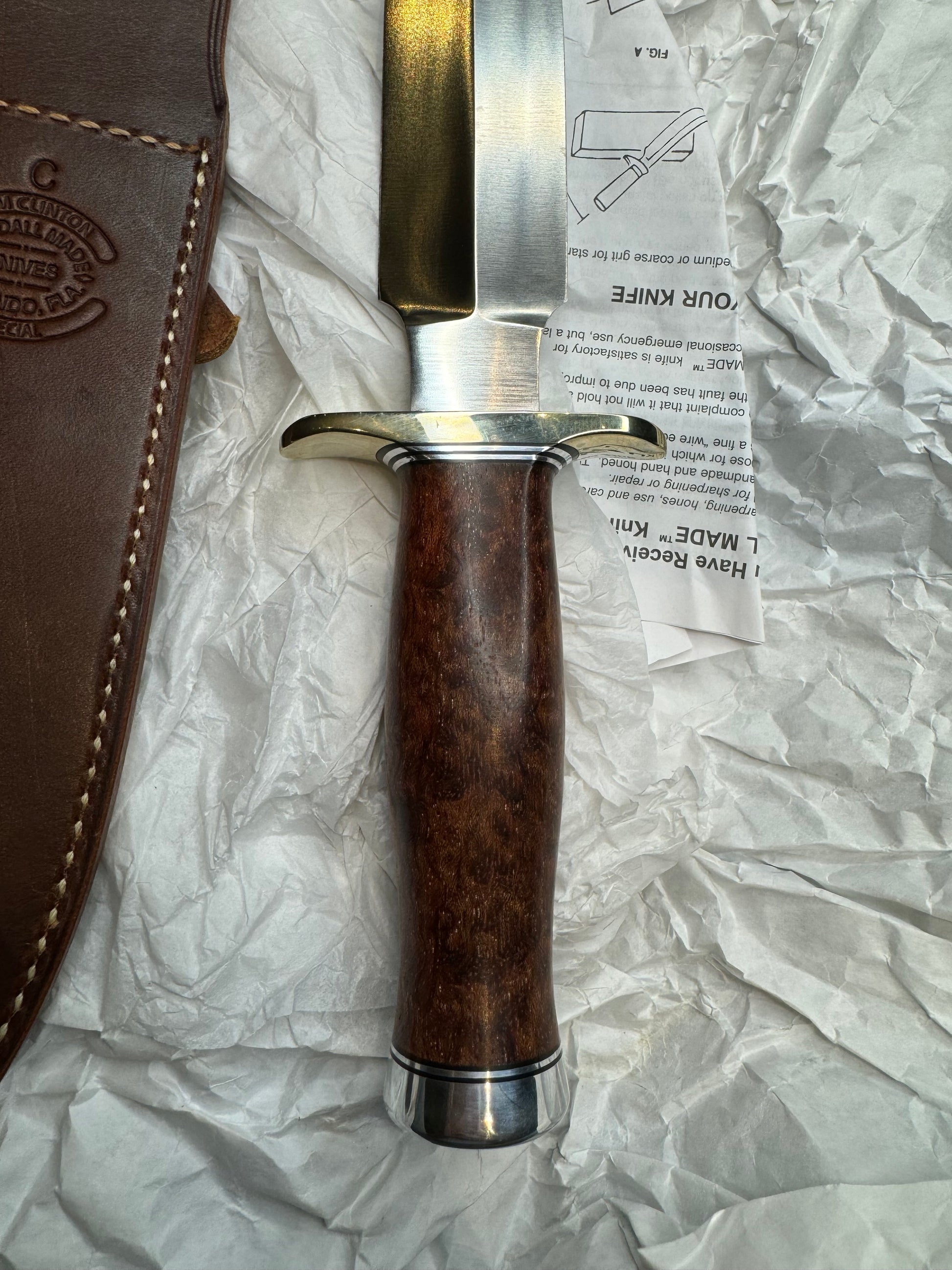 New Randall Knife Clinton Special TC Nickel Silver Hilt Rosewood Stainless Blade